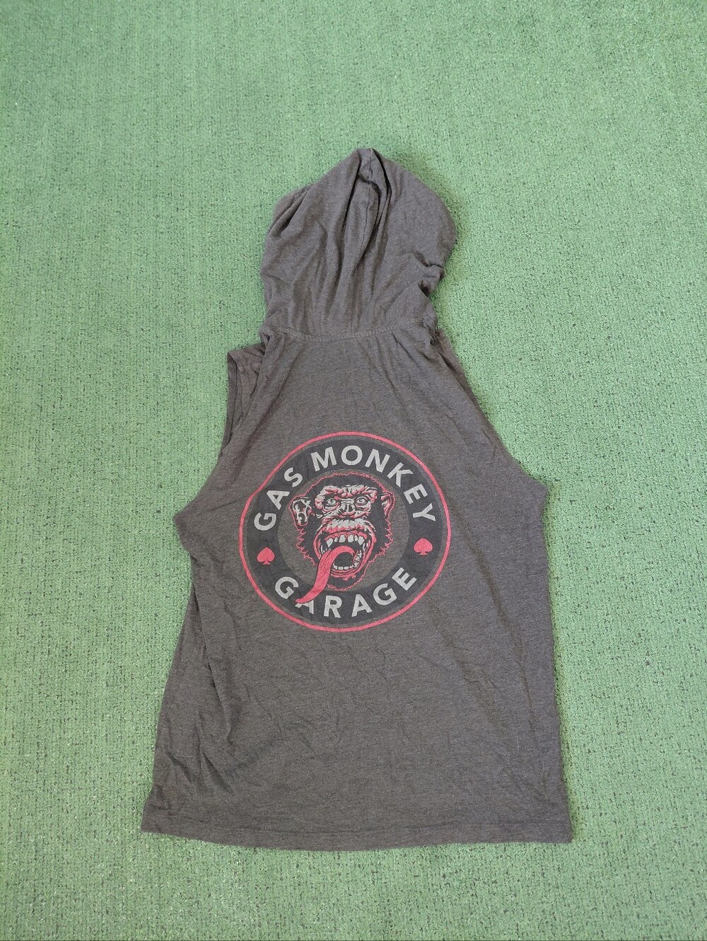 Gas Monkey Garage Sleeveless Hoodie Logo Cars Mechanic Dark Gray Top Sz Large
